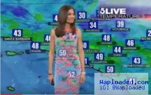Watch hilarious moment weather forecaster is handed coat on air to cover her outfit